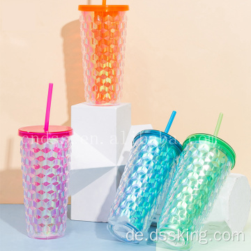 18 Unzen doppelverglaster Plastikbecher Diamant geschnittener Sippy Cup Maisbecher
